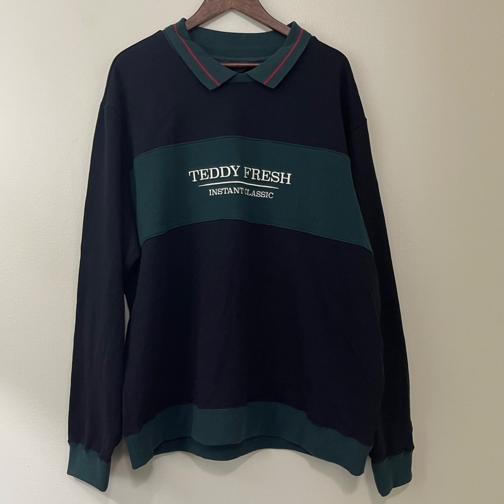 Teddy Fresh Sweatshirt 3XL Black Embroidered Pullover‎ Fleece Crew 100% Cotton